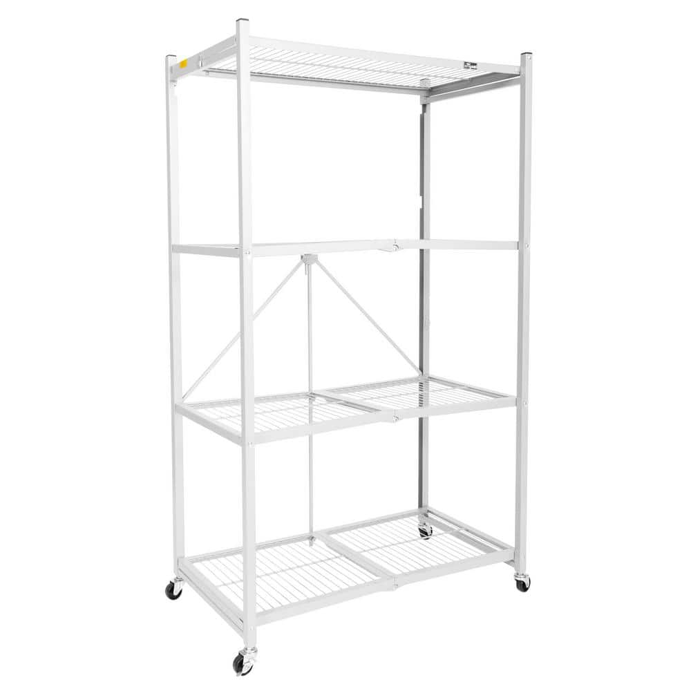 21 in. x 36 in. 60 in. Wheeled 4-Shelf Folding Steel Wire Shelving White - Hercitys