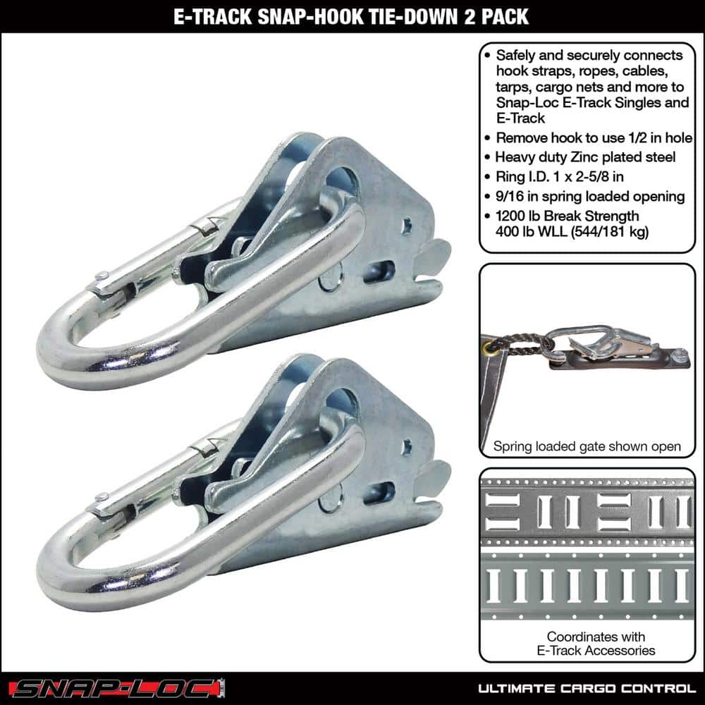 1-1/2 x 3-1/8 Zinc-Plated Spring-Loaded Snap Hook to Connect Rope, Cable and Hook Straps to E-Tracks (2-Pack) - Hercitys