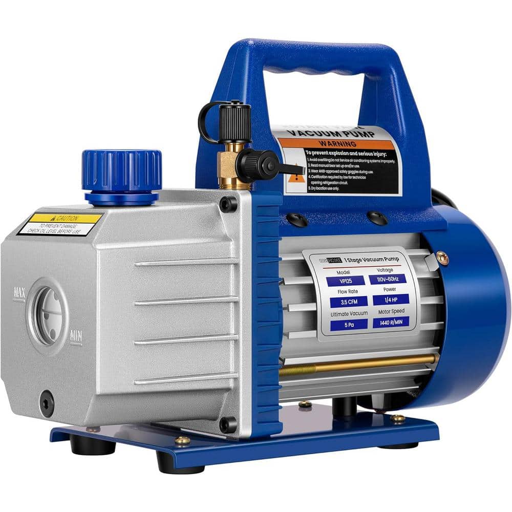 1/4 HP 3.5 CFM Single Stage Rotary Vane Air Vacuum Pump with Oil Bottle - Hercitys