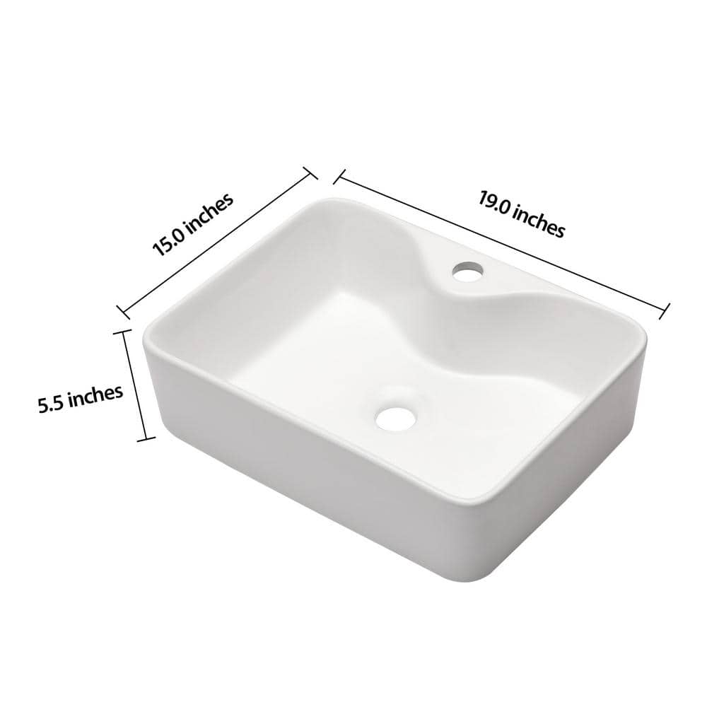 19 in. Framhouse Single Bowl in White Ceramic Rectangular Vessel Bathroom Sink, Modern 19″x15″ Framhouse Kitchen Sink - Hercitys