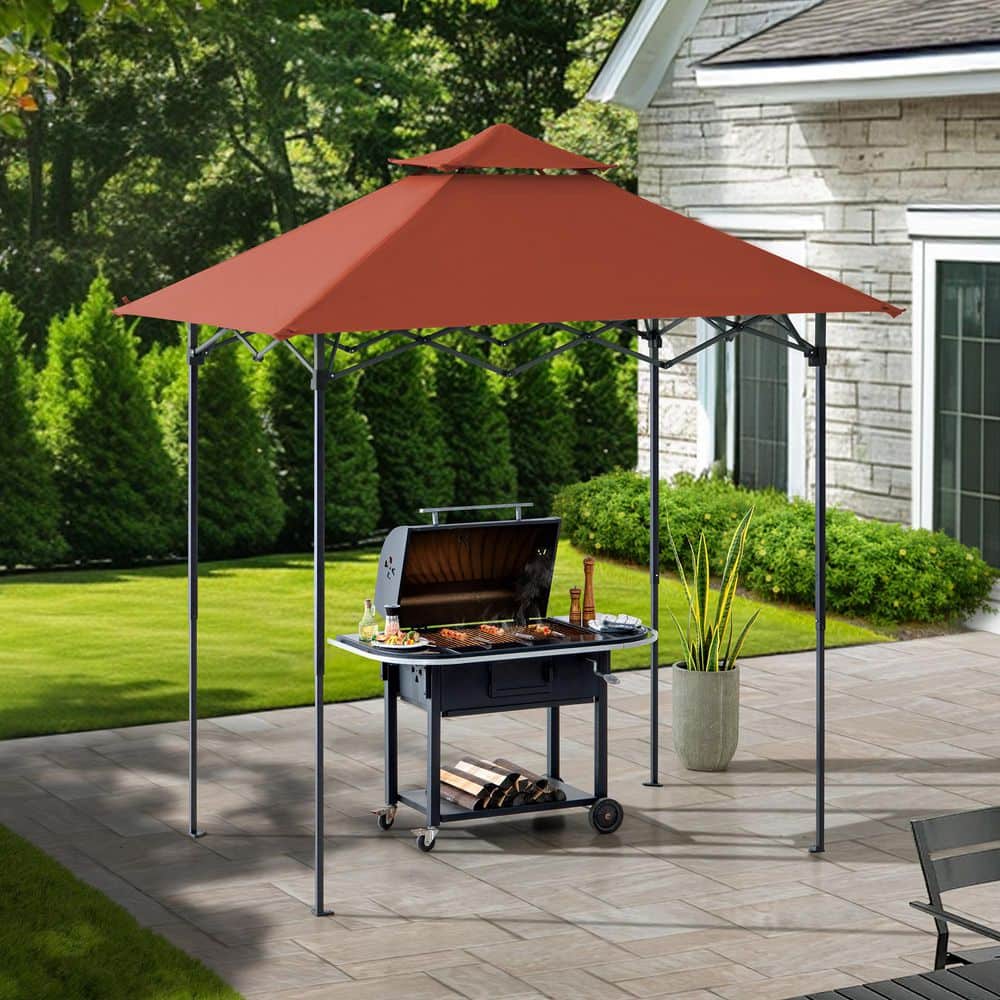 5 ft. x 8 ft. Pop up Grill Gazebo with Magnetic LED Light and Carrying Bag for BBQs, Picnics, Outdoor Events, Red - Hercitys