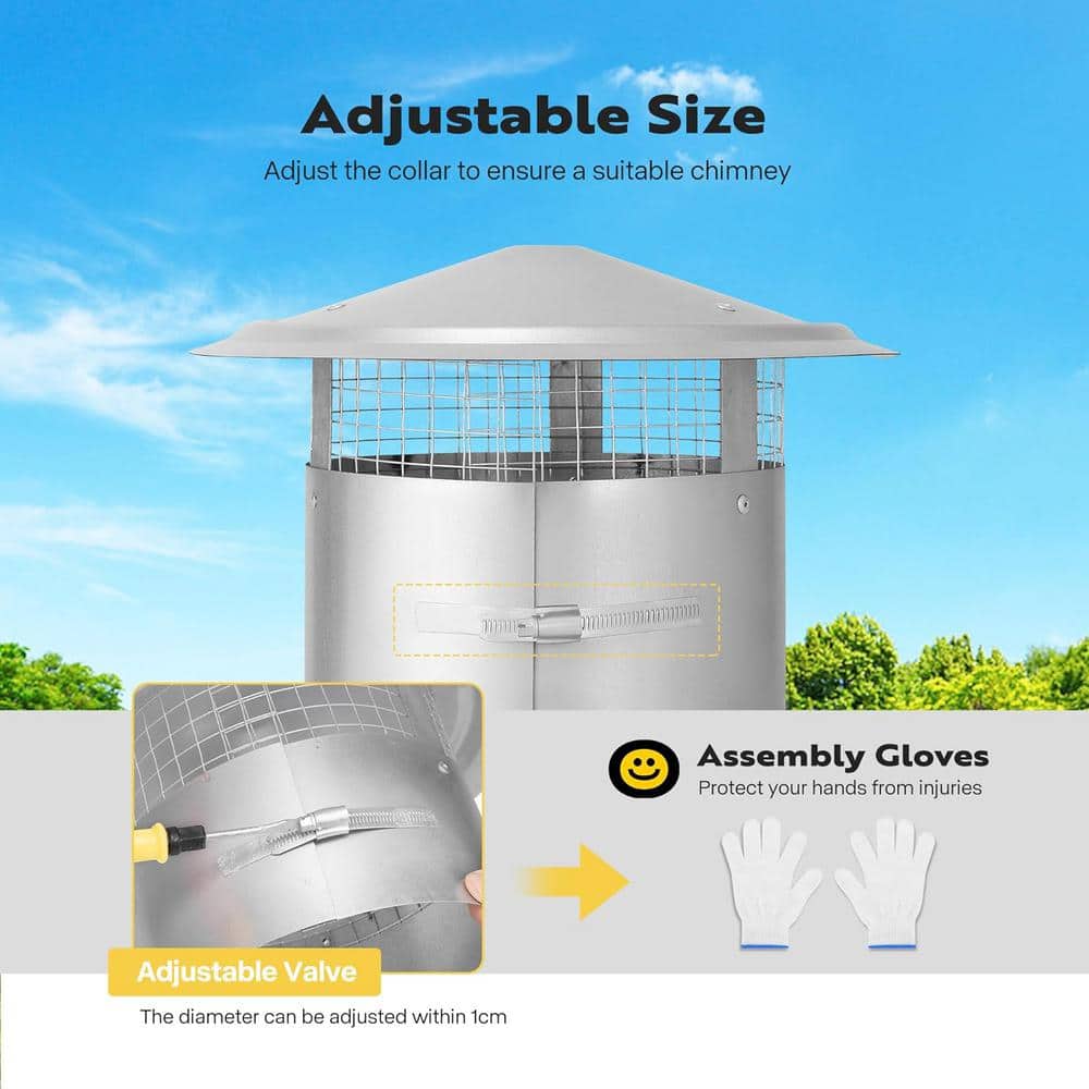 10 in. Round Adjustable Stainless Steel Chimney Cap with Screen - Hercitys