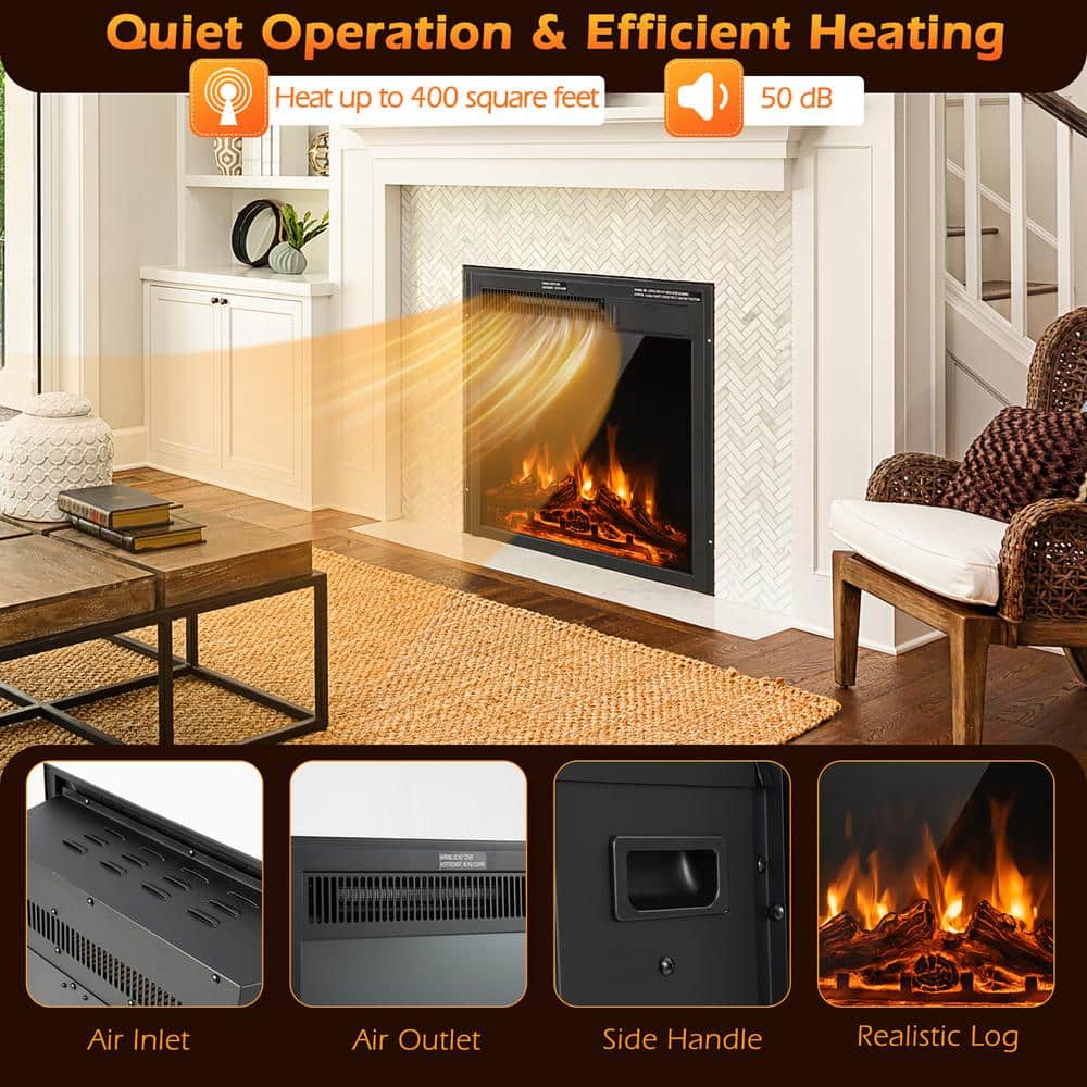 22.5 in. Wall-Mount Electric Fireplace TV Stand Heater Inserts Recessed Ultra Thin Log Flame 1500W - Hercitys