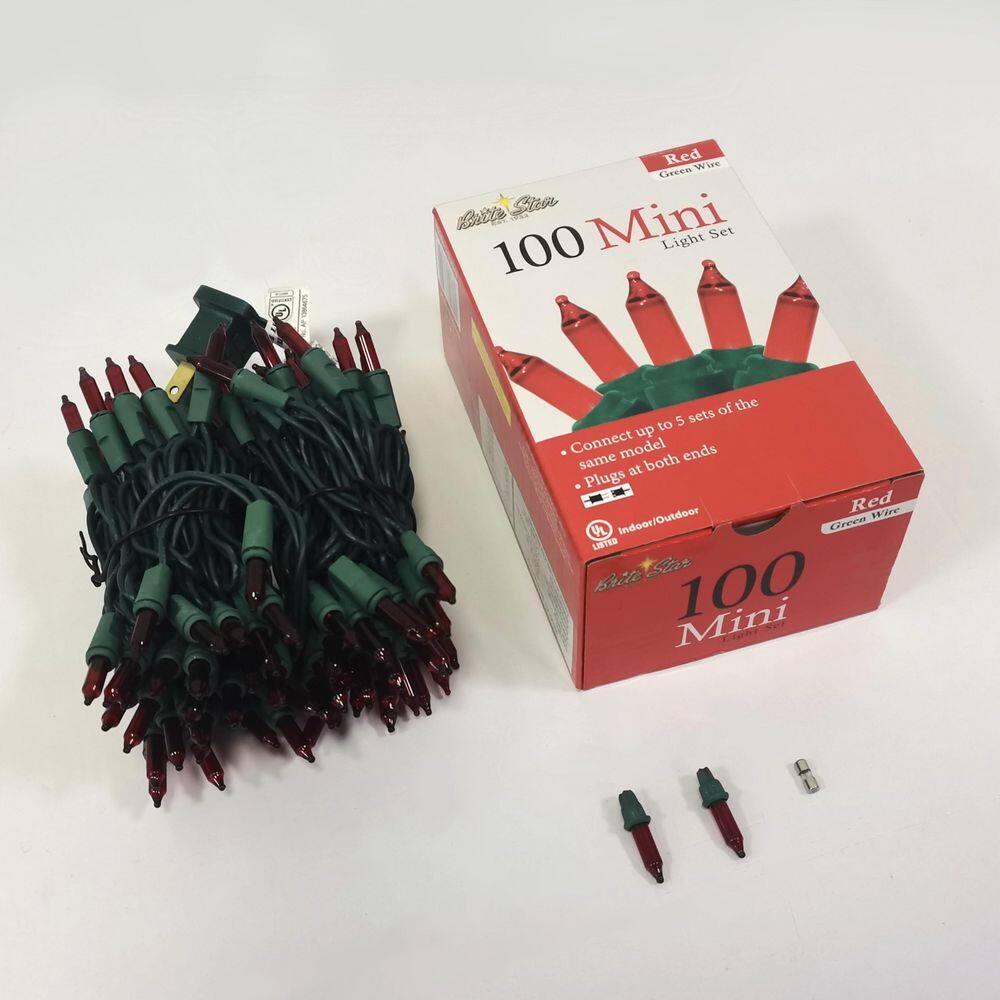 100-Light Red with Green Wire String to String Mini Light Set (Set of 24) - Hercitys