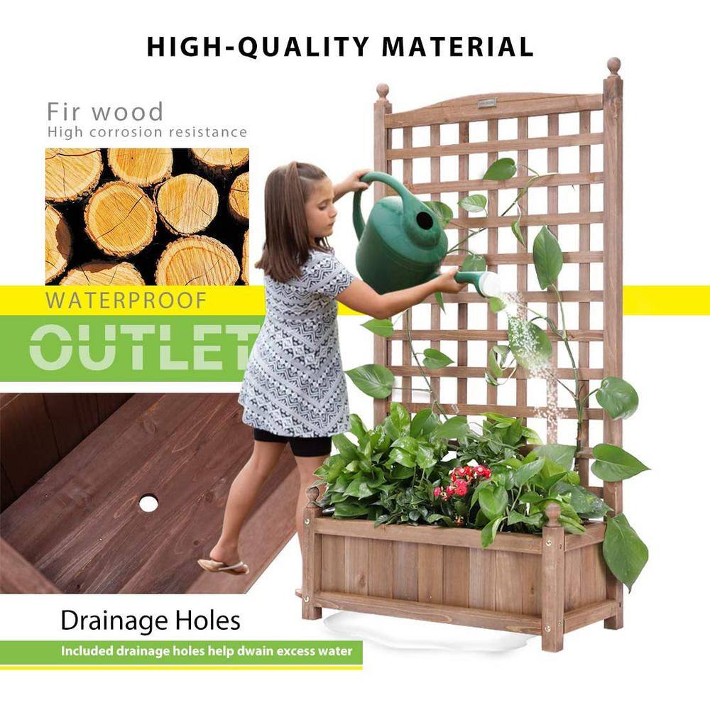 48 in. H Fir Wood Free-Standing Planter Raised Bed with Trellis - Hercitys