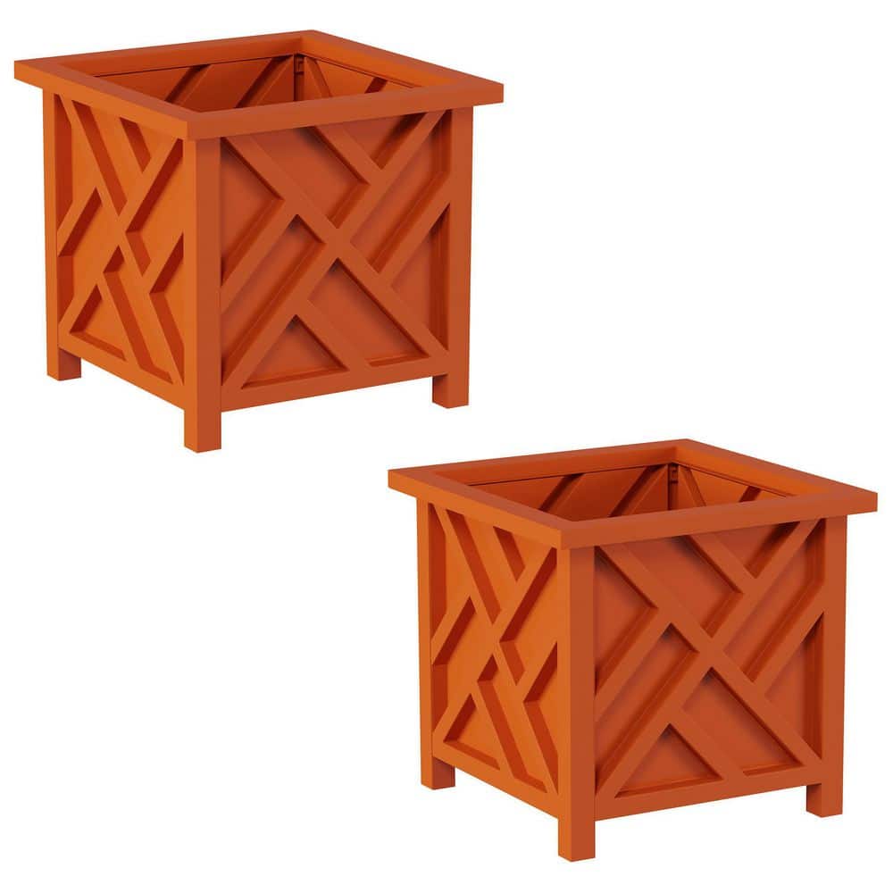 14.75 in. x 14.75 in. Lattice Design Terracotta Plastic Planter Box (2-Pack) (White) - Hercitys
