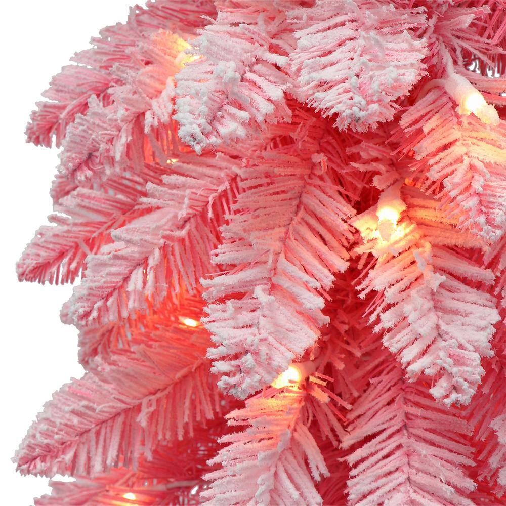4 ft. Prelit Pink Flocked Alpine Pencil Artificial Christmas Tree with 50 UL Clear Incandescent Lights - Hercitys