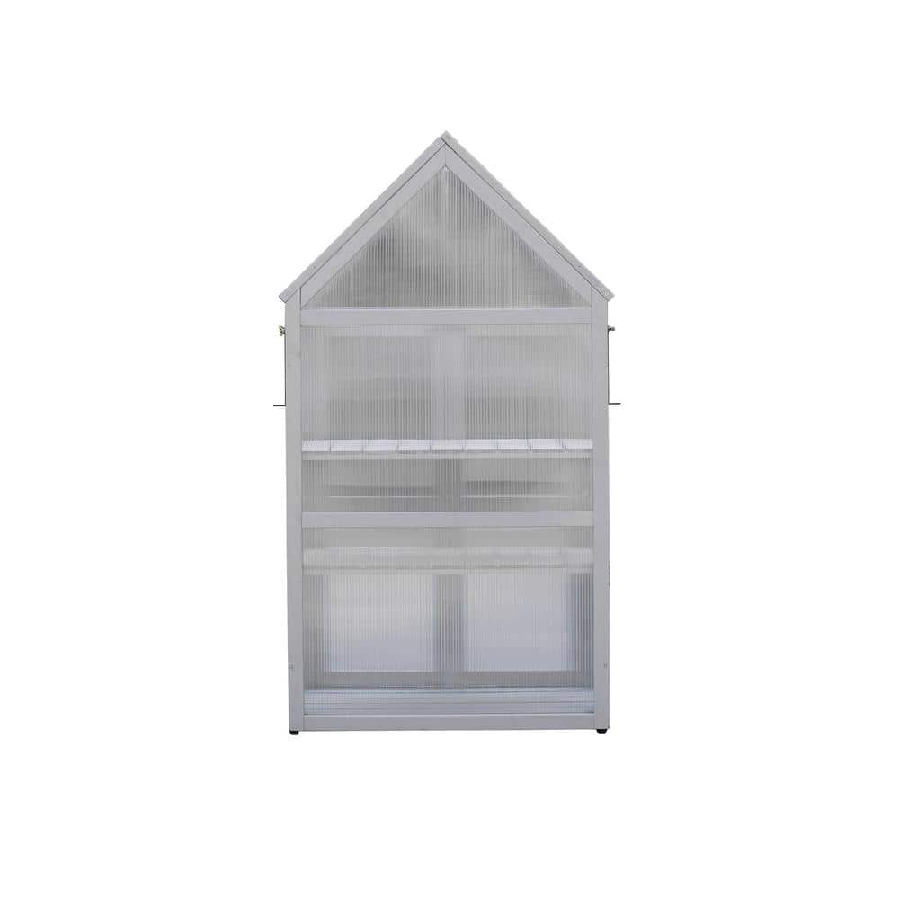 27.55 in. W x 16.14 in. D x 52.36 in. H Wood Gray Mini Greenhouse with Adjustable Roof Panels, Adjustable Shelf - Hercitys