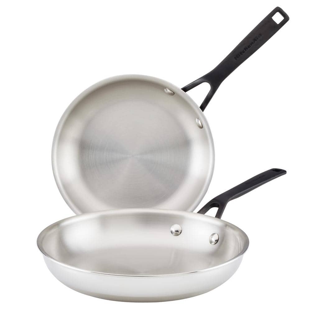 5-Ply Clad Stainless Steel 8.25 and 10 in. Stainless Steel Frying Pan Set Silver - Hercitys