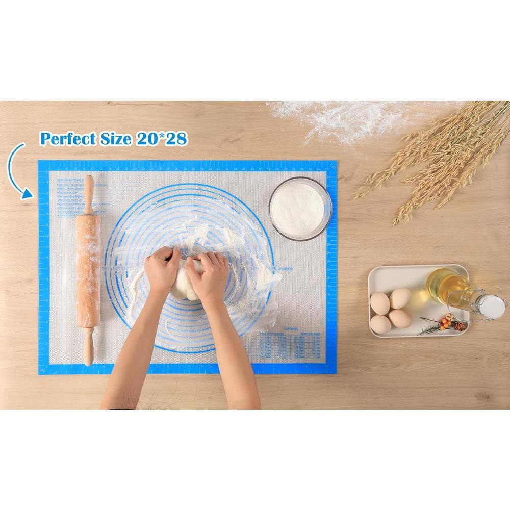 28 in. x 20 in. Nonstick Silicone Pastry Blue Baking Mat with Measurements Counter/Dough Rolling/Fondant/Pie Crust Mat - Hercitys
