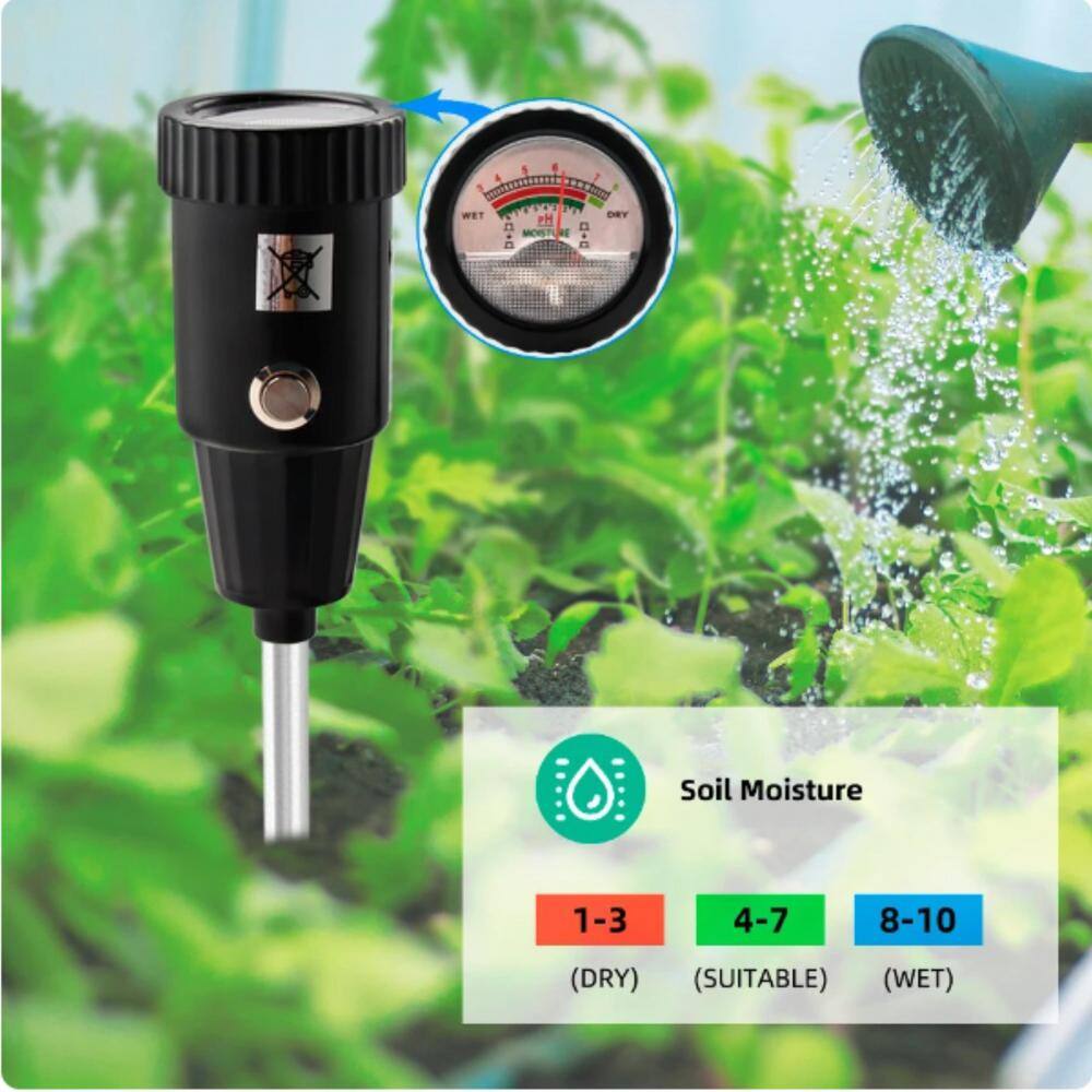 2-in-1 Soil Moisture Meter 3-8 PH Measuring Tool with Long Probe for Soil Acidity and pH Test 150 mm Probe - Hercitys