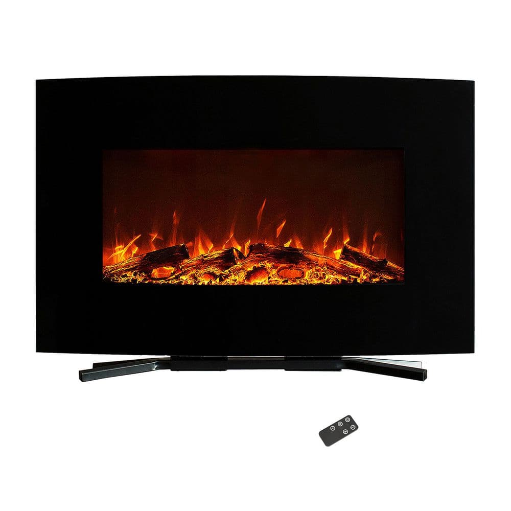 36 in. Curved Color Changing Electric Fireplace Wall Mount Floor Stand in Black - Hercitys