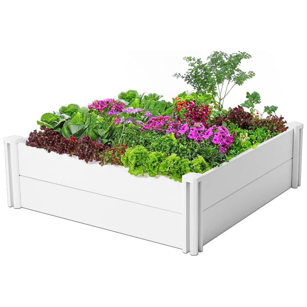 4 ft. x 4 ft. x 1 ft. White PVC Square Outdoor Raised Garden Bed - Hercitys
