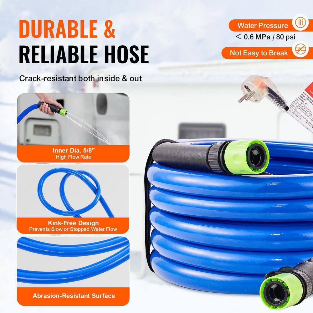 15 ft. Heated Water Hose Universal for RV, Heated Drinking Water Hose Antifreeze to-45°F, Automatic Self-regulating - Hercitys