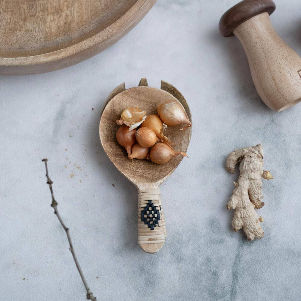 2-Piece Farmhouse Mango Wood Salad Servers with Bamboo Wrapped Handles - Hercitys