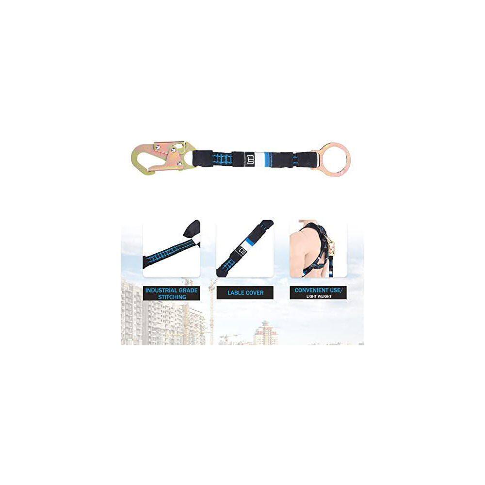 18 in. D Ring Extender with Galvanized Steel Snap Hook and O Ring Heavy Duty Fall Protection Lanyard - Hercitys