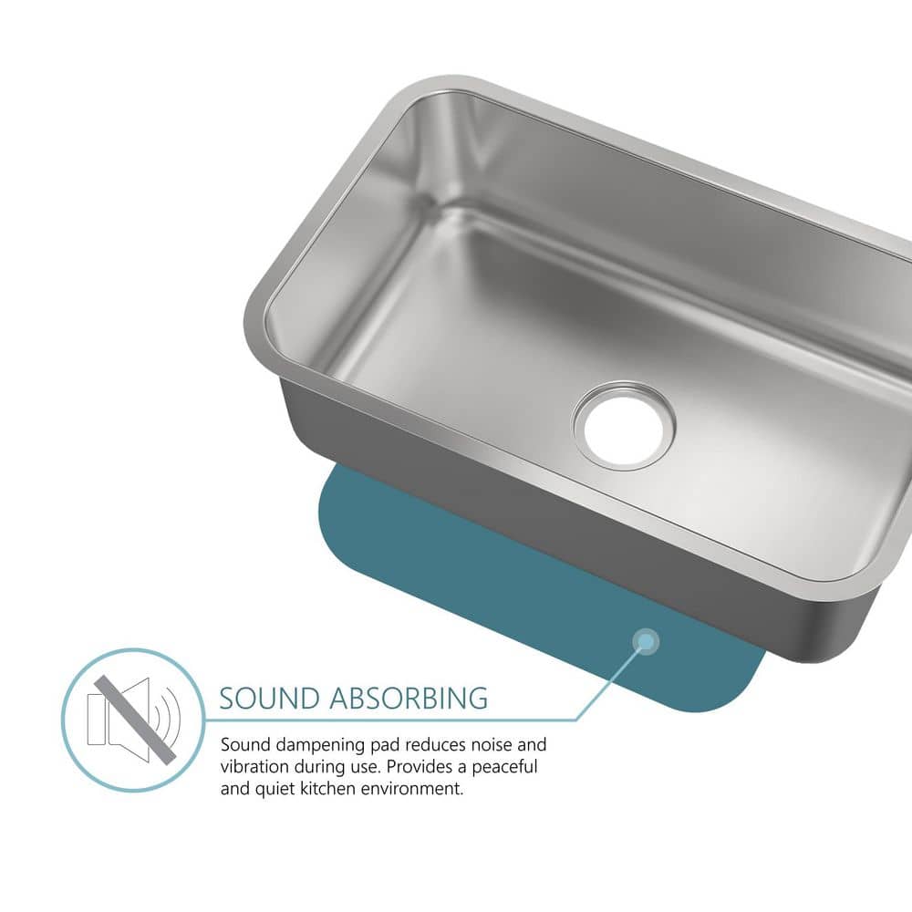 32 in. Single Bowl 18-Gauge Stainless Steel Undermount Kitchen Sink - Hercitys