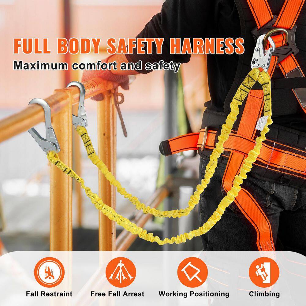 38mm Safety Lanyard, 6ft.(1.83m) Fall Protection Lanyard with 2 Alloy Steel Snap Hooks, Retractable Safety Belt, Yellow - Hercitys