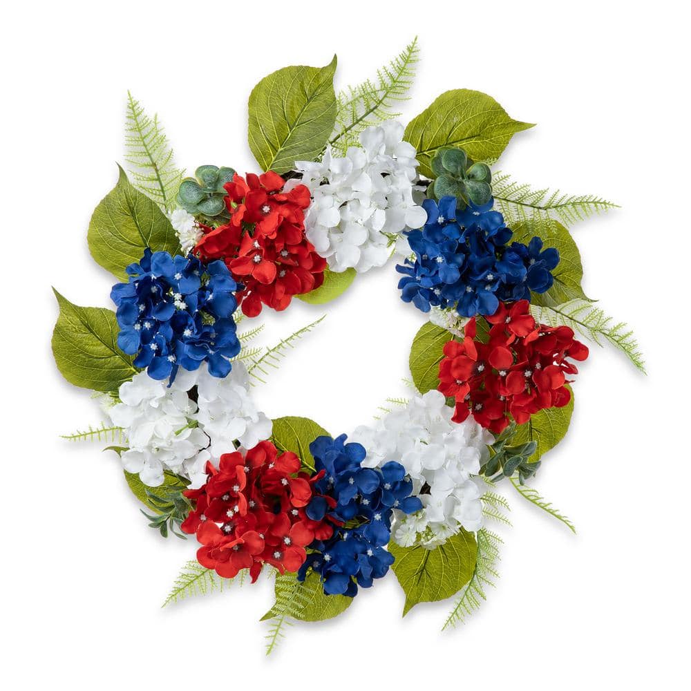 22 in. H Patriotic/Americana Hydrangea Wreath - Hercitys