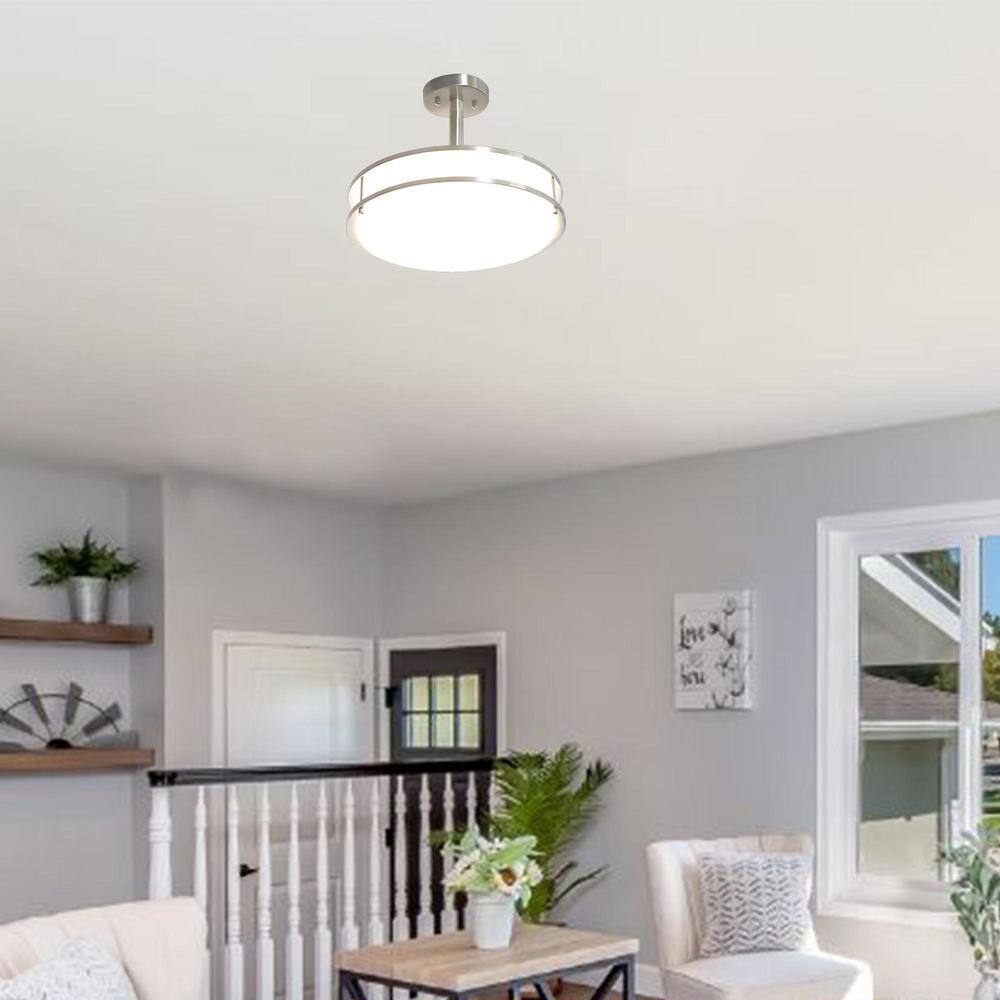 16 in. Brushed Nickel LED Chip Flush Mount Ceiling Light with Plastic Shade - Hercitys