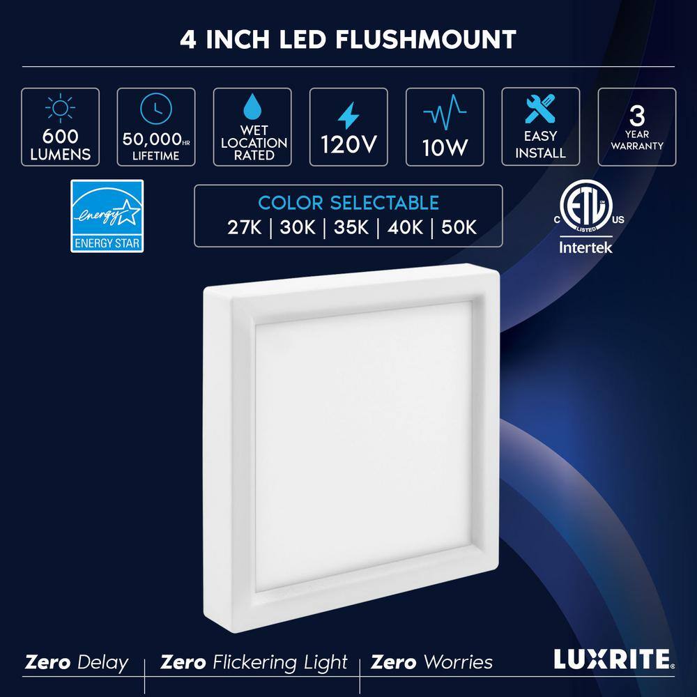 4 in. Square White Modern Flush Mount Ceiling Light Selectable LED Integrated 10W 600LM 5CCT 2700K-5000K Dimmable 2-Pack - Hercitys