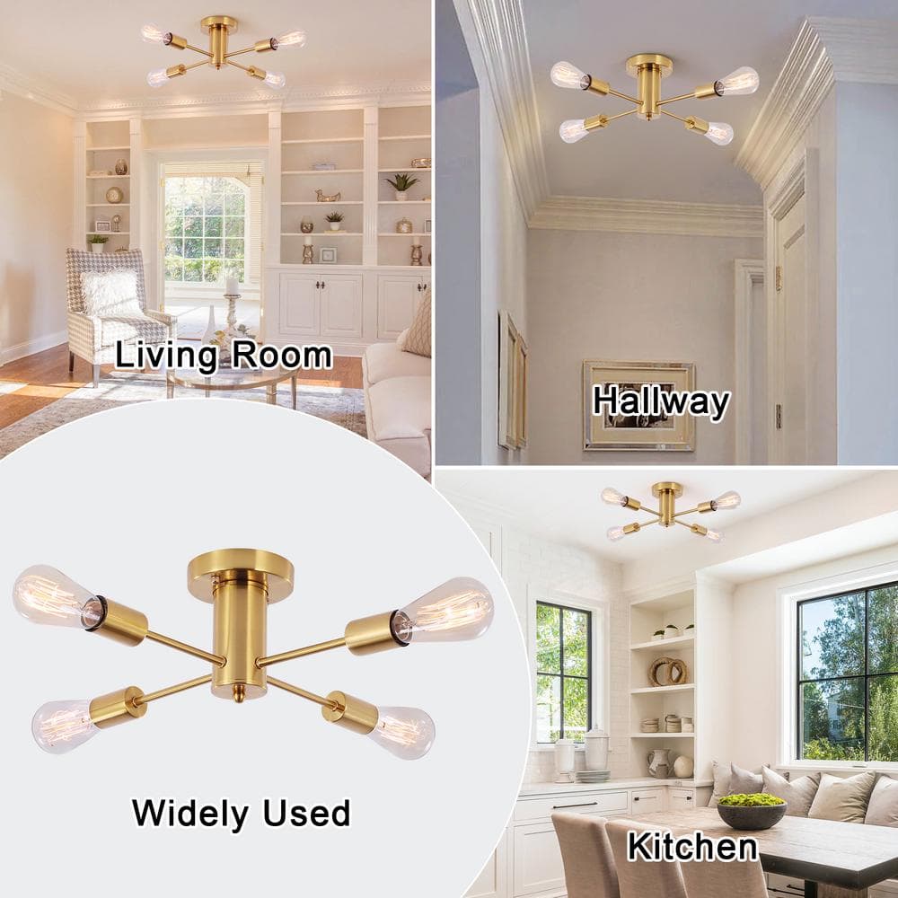17.5 in. 4-Light Gold Sputnik Transitional Flush Mount Ceiling Lights - Hercitys