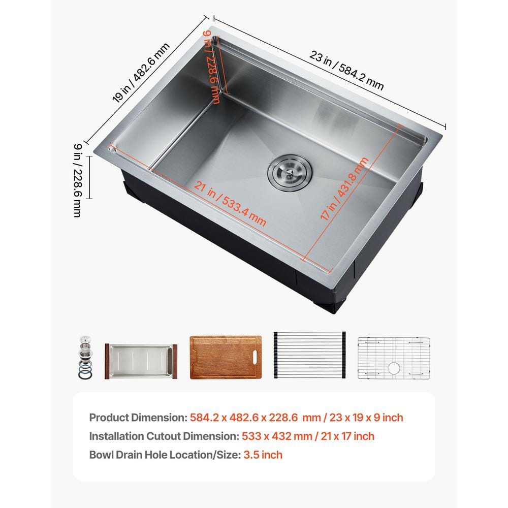 23 in. x 19 in. Drop-In Bathroom Sink Square Stainless Steel Semi-recessed Sink with Single Faucet Hole - Hercitys