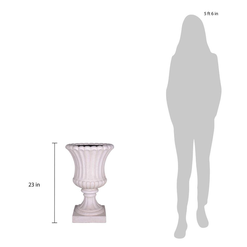 23 in. H Light Aged White Cast Stone Fiberglass Fluted Urn - Hercitys