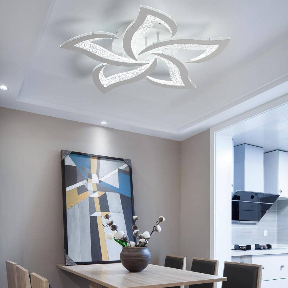 23.2 in. Selectable LED Flower Shape Design Dimmable Chandelier Flush Mount Ceiling Lights White - Hercitys