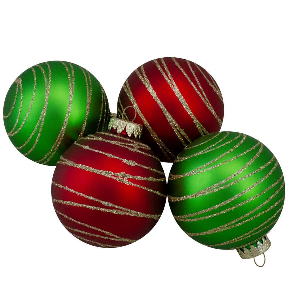 3.25 in. (80 mm) Glass Red and Green Matte Christmas Ball Ornaments (4-Pack) - Hercitys