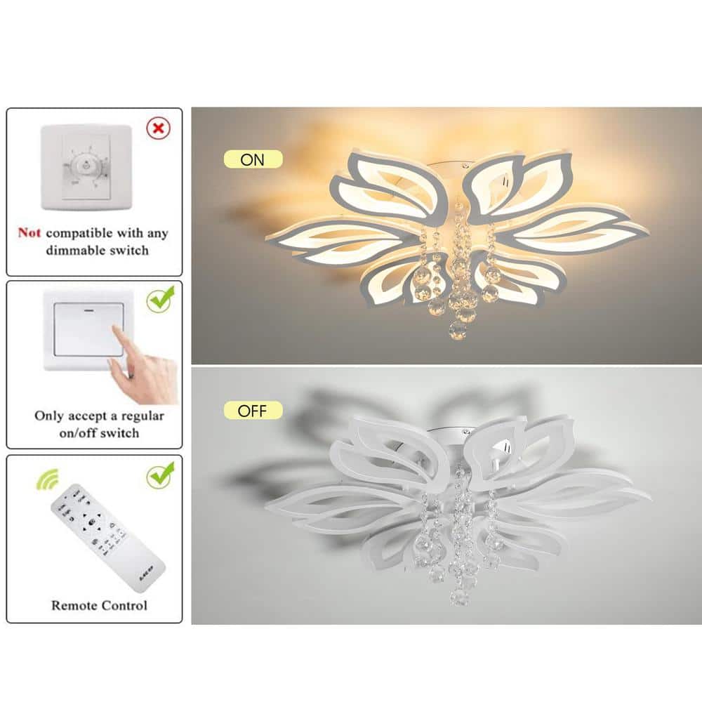 27.5 in. White Acrylic Dimmable Modern Flush Mount Ceiling Light  6-Head Flower Light Fixture - Hercitys