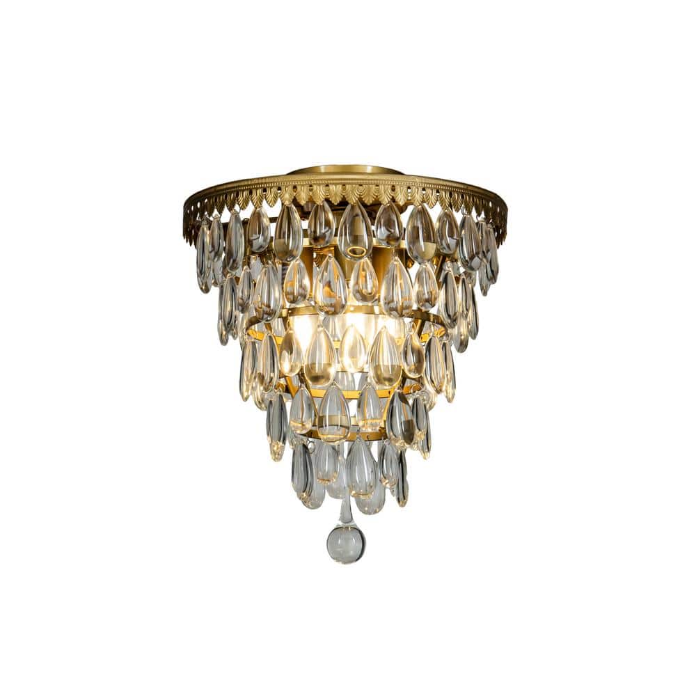 12 in. 3-Lights Antique Gold Glam Flush Mount Ceiling Light with Teardrop Glass - Hercitys