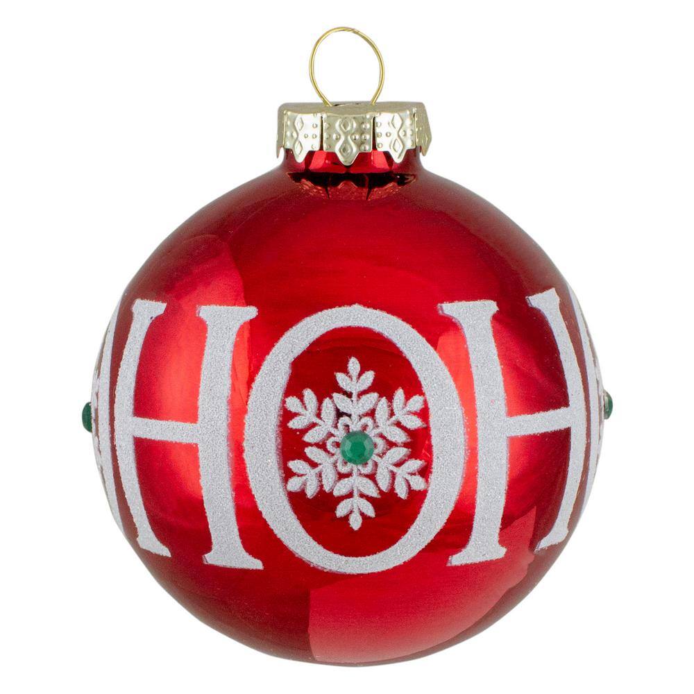 3.25 in. (80mm) Red Ho Ho Ho Glass Ball Christmas Ornaments Set of 4 - Hercitys