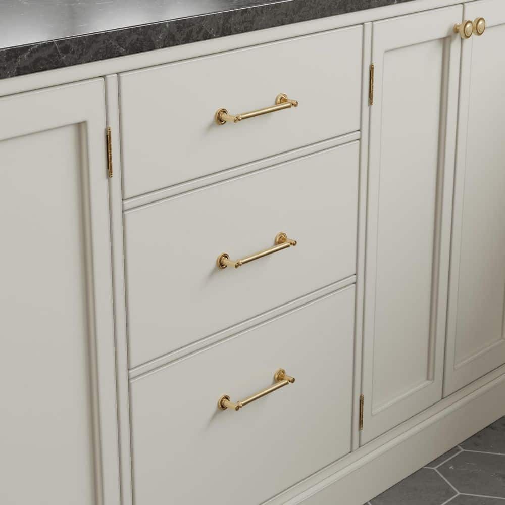 10-Pack Minted 5 in. (127 mm) Center-to-Center Traditional Satin Brass Bar Drawer Pull - Hercitys