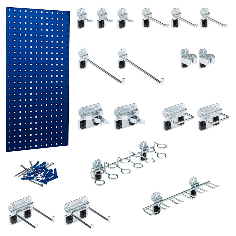 18 in. W x 36 in. H Blue Steel Square Hole Pegboard with LocHook Assortment (18-Pieces) - Hercitys