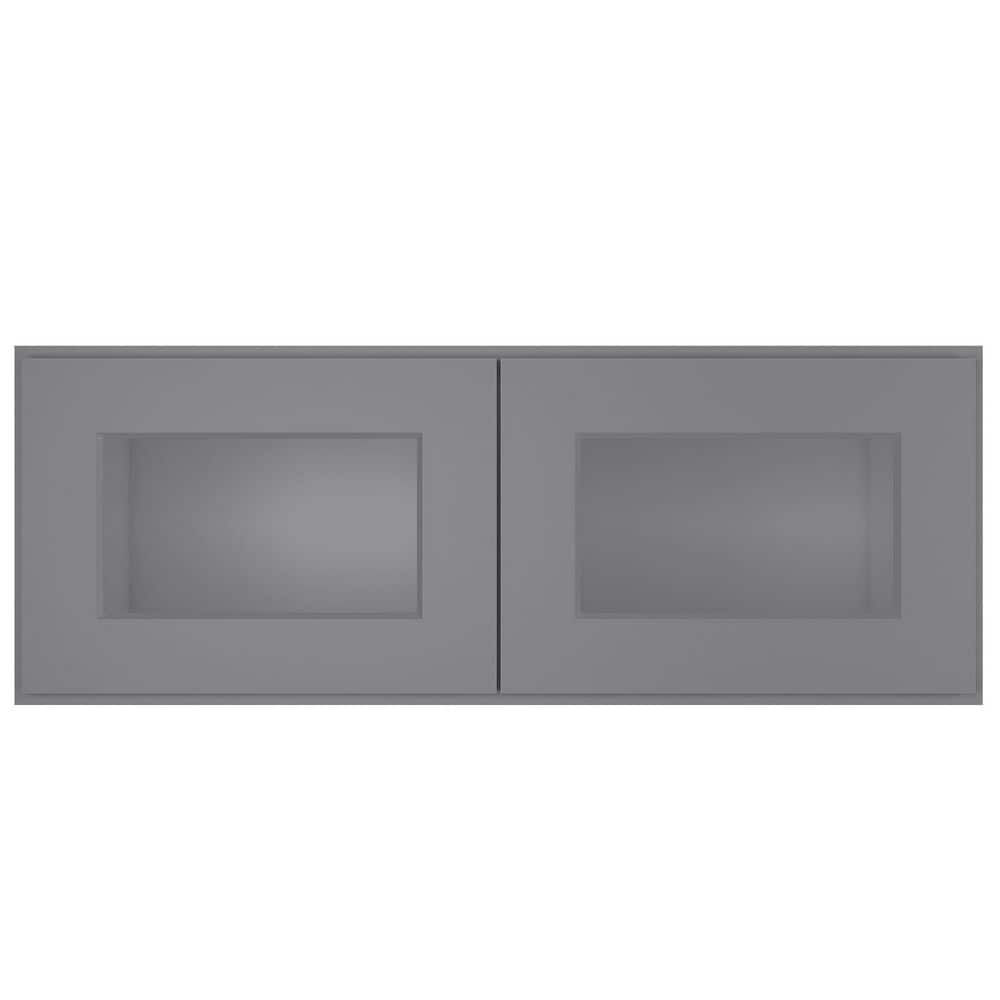 33-in W X 12-in D X 12-in H in Shaker Grey Plywood Ready to Assemble Wall Glass kitchen Cabinet - Hercitys