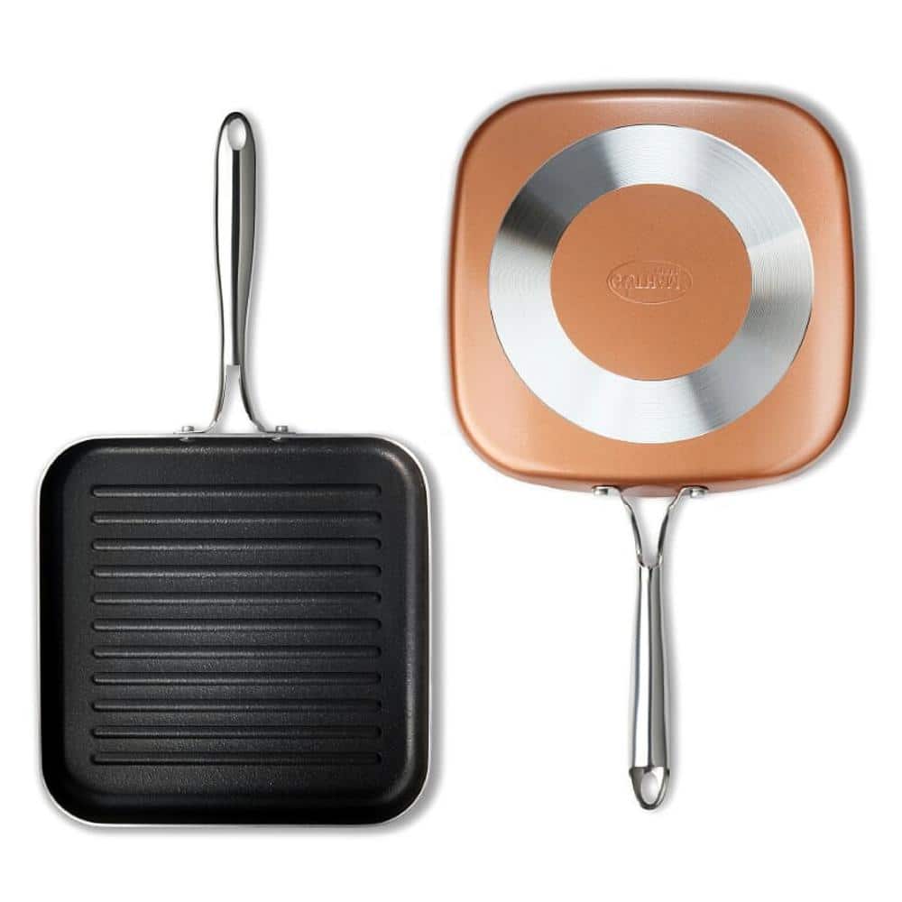 10.5 in. Copper Cast Textured Surface Aluminum Non-Stick Grill Pan - Hercitys