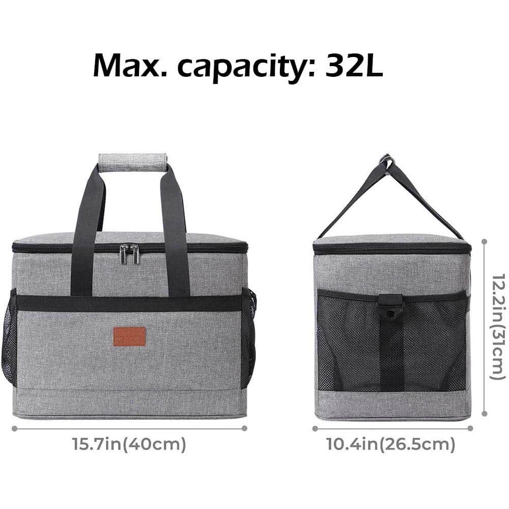 34 qt. Soft Cooler Bag with Hard Liner Insulated Picnic Lunch Bag for Camping  Family Outdoor Activities in Gray - Hercitys