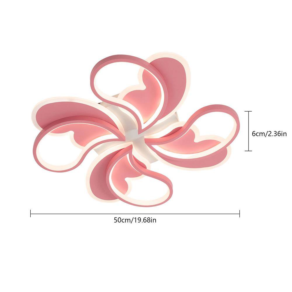​​19.68 in. 1-Light Pink & White Modern Petal-Shaped Dimmable Selectable LED Semi-Flush Mount Ceiling Light with Remote - Hercitys