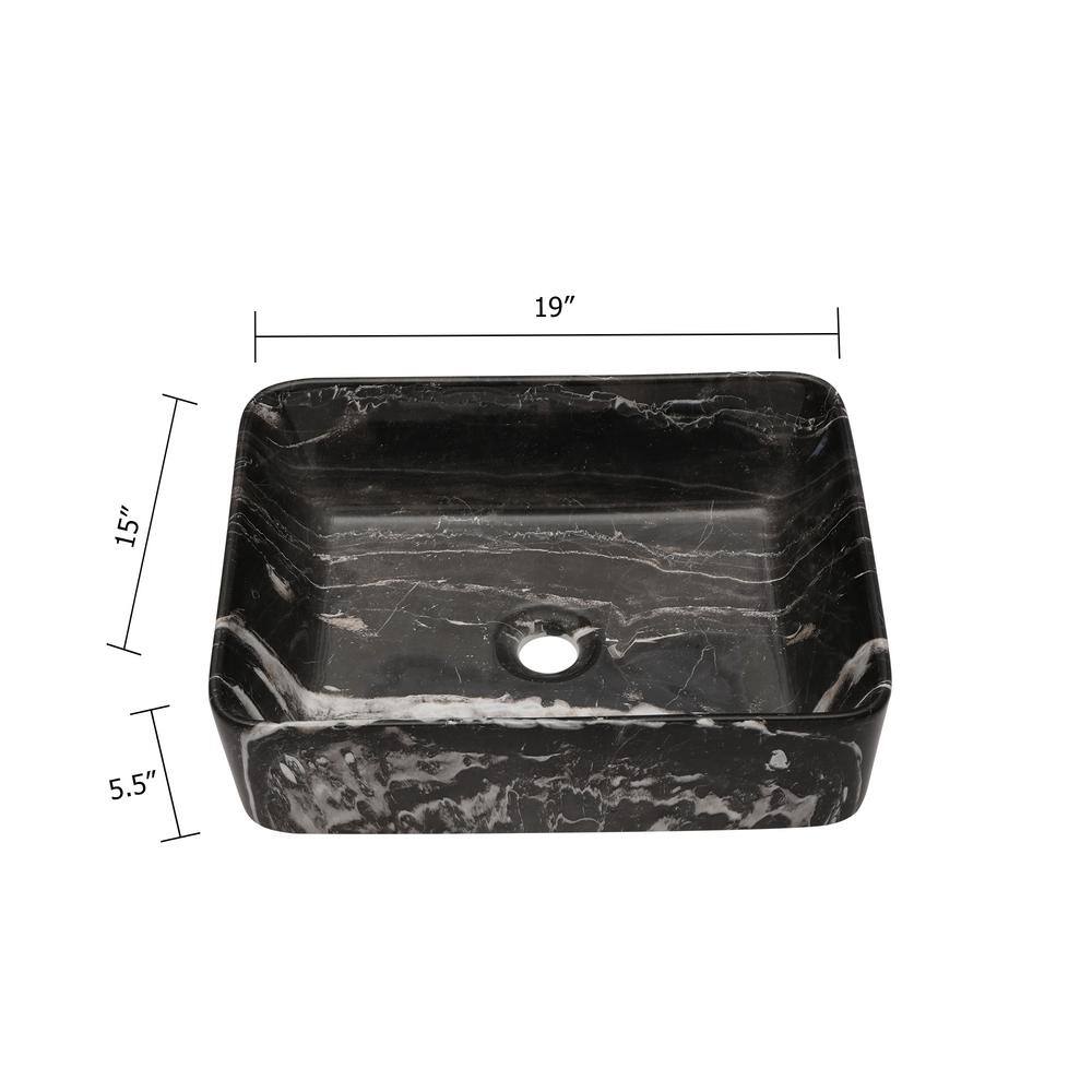19 in. Framhouse Single Bowl in Black Ceramic Rectangular Vessel Bathroom Sink, Modern 19″x 15″ Framhouse Kitchen Sink - Hercitys