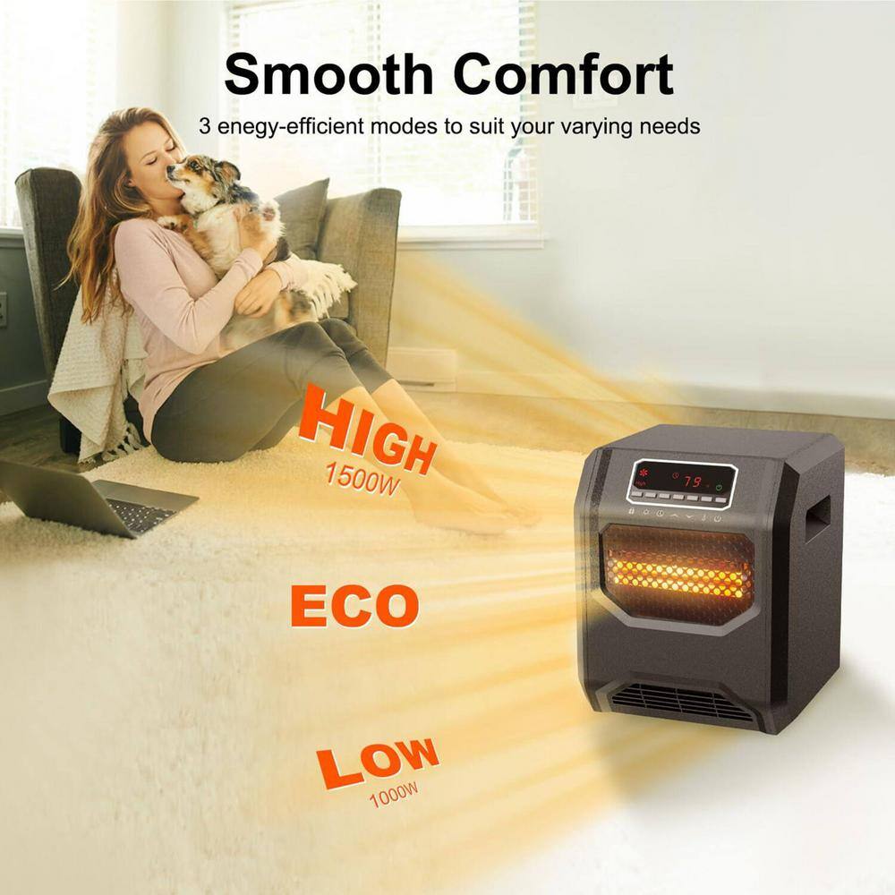1500-Watt Electric 6 Element Compact Infrared Radiant Space Heater Electric in Black - Hercitys