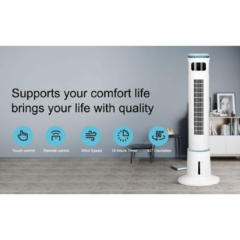 43 in. 12-Speed Standing Tower Fan Humidifier Cooling Fan in White with 15 Hours Timing Closure and Remote Control - Hercitys