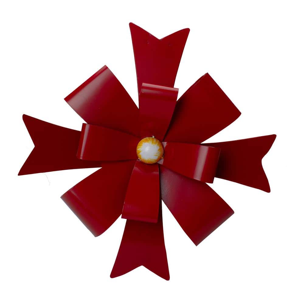 19 in. Red Metal Christmas Bow Wall Decoration - Hercitys