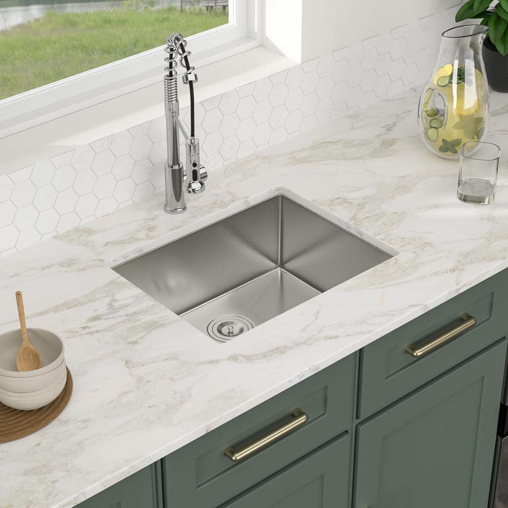 18-Gauge Stainless Steel 21 in. Single Bowl Undermount Kitchen Bar Sink with Strainer - Hercitys