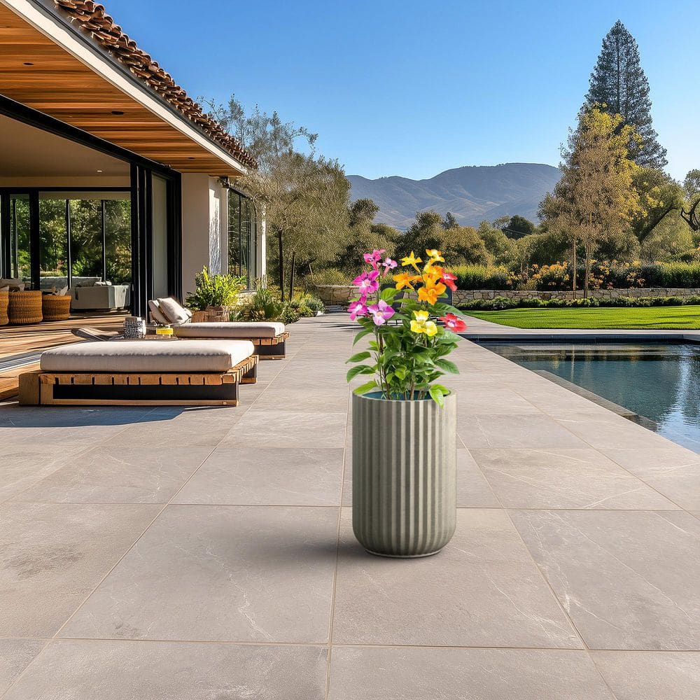 14.5 in. Large Light Gray(Premium Inner) Concrete Round Planter / Pot with Drainage Holes - Hercitys