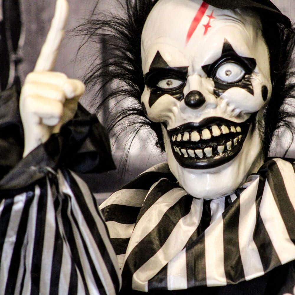 20 in. Battery Operated Poseable Groundbreaker Clown with Red LED Eyes Halloween Prop - Hercitys