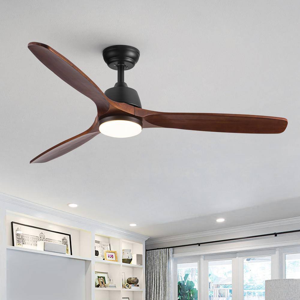 52 in. Integrated LED Indoor Black Brown Ceiling Fan Lighting with Remote - Hercitys