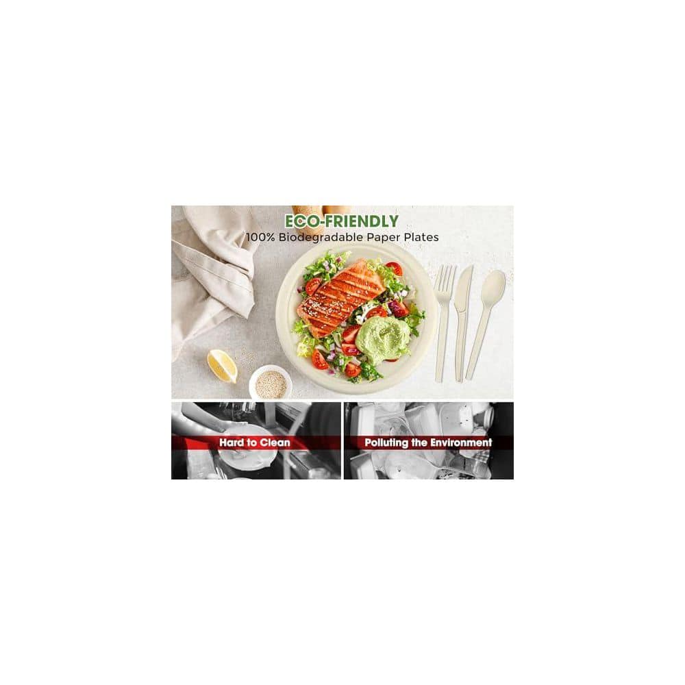 300-Piece Eco-Friendly Disposable Tableware Set with Plates and Cutlery - Hercitys