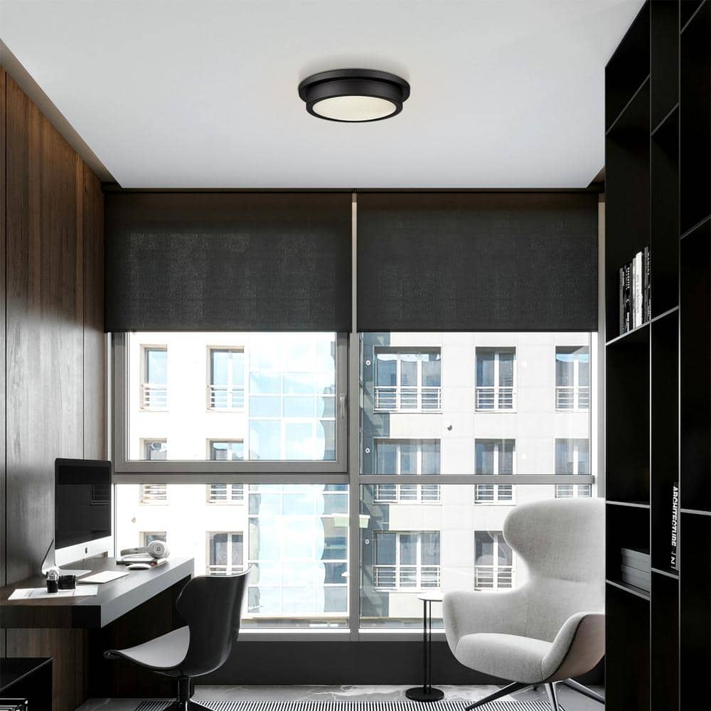 14 in. Light Matte Black 25-Watt Adjustable CCT Integrated LED Flush Mount - Hercitys