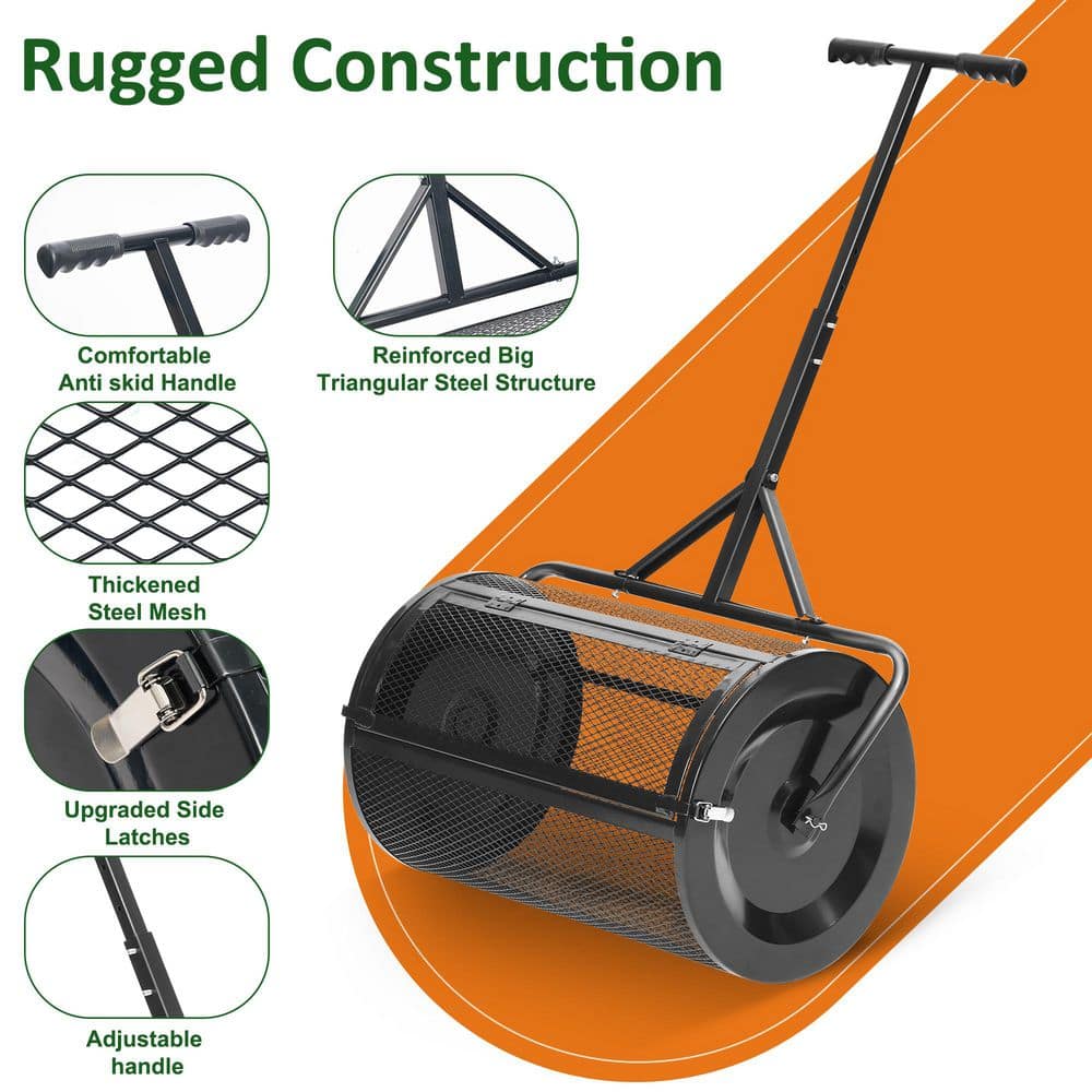 24 in. Compost Spreader, Heavy-Duty Metal Mesh Spreader with Adjustable Handle，Black - Hercitys